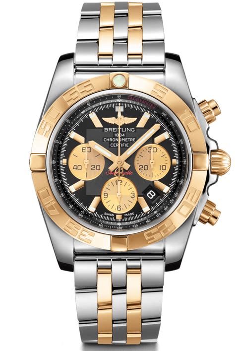 breitling chronomat stainless steel and gold black dial|Breitling gold bezel.